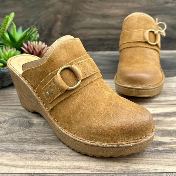NIB Born Nola 9M Tan Distressed Suede Clogs Leather Open Back - Picture 4 of 12